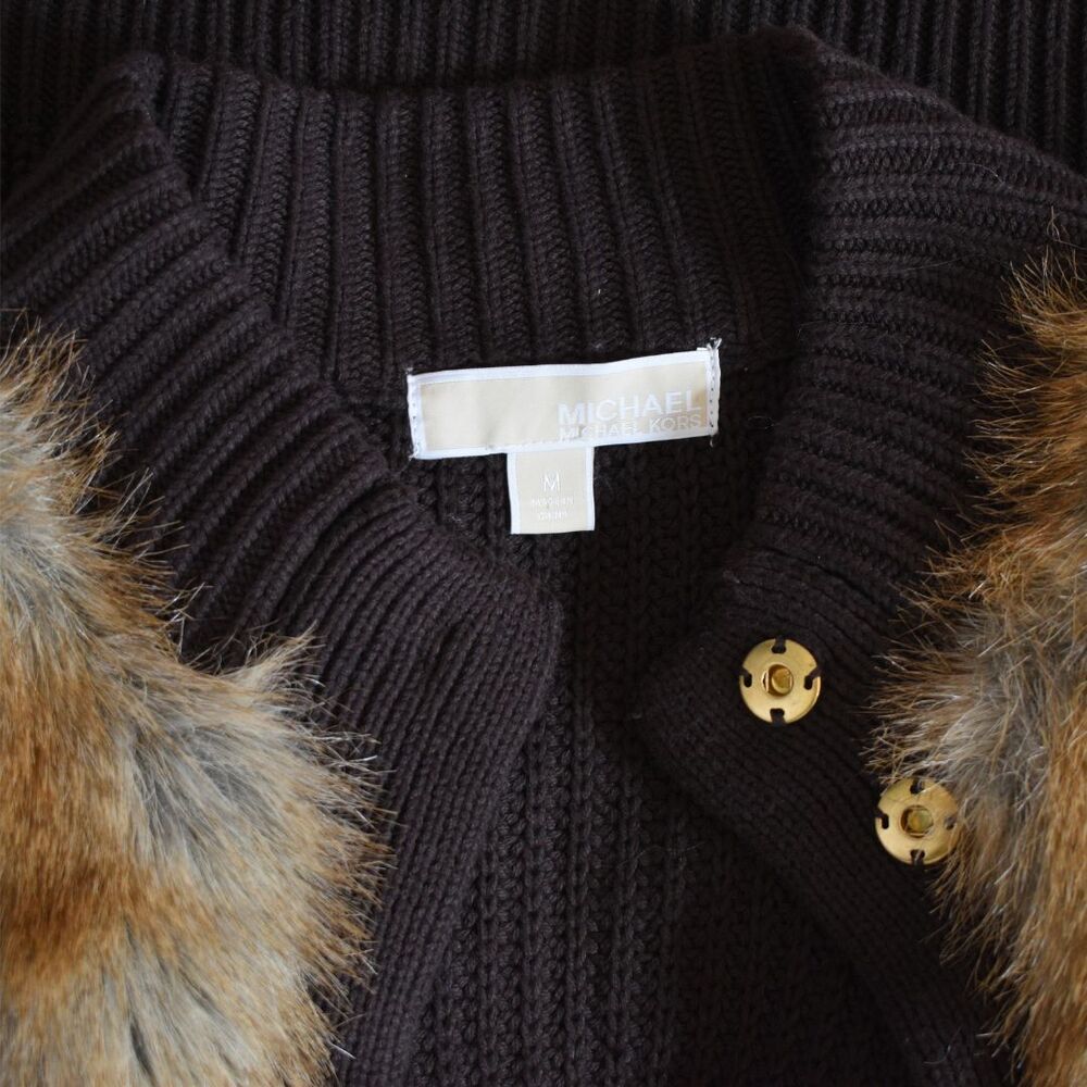 MICHAEL KORS Women's Faux Fur Sweater Vest Gold Buckle Closures Size M - Picture 6 of 9